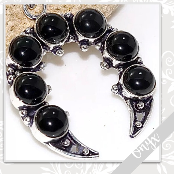 Onyx Large Silver Artisan Horseshoe Pendant 2.2” (Black) - Picture 2 of 2
